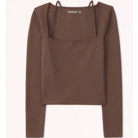 Abercrombie & Fitch Tops - Abercrombie & Fitch Brown Strappy Square Neck Long Sleeve Crop Top